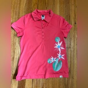 The North Face Vapor Wick Orange/Coral With Printed Flowers Polo- M